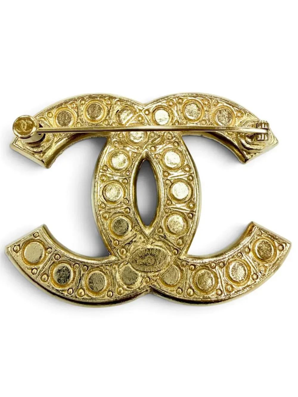 Chanel Cc Logo Brooch Gold-Tone Metal #343250C12B